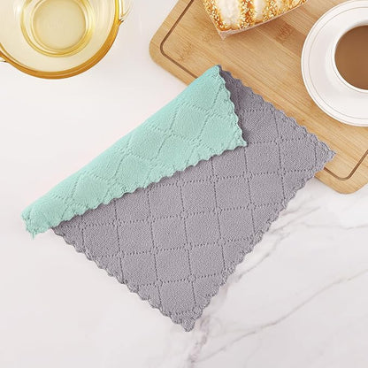 Homaxy 12 Pack Kitchen Cloths Dish Towels (10" x 10", Grey & Green), Super Soft and Absorbent Dish Cloths, Coral Velvet Microfiber Cleaning Cloth, Nonstick Oil Fast Dry Dishcloths