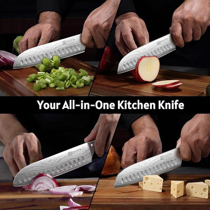 PAUDIN 7" Santoku Japanese Chef Knife – Forged High Carbon German Stainless Steel (58±2 HRC) – Ultra Sharp Razor Edge & Long-Lasting – Ergonomic Pakkawood Handle – Gift for Home Cook & Pro Chef