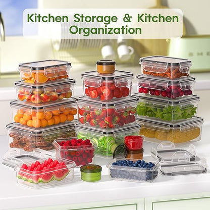 KEMETHY 36-Piece Food Storage Containers with Lids(18 Container & 18 Lid), Plastic Food Containers for Pantry & Kitchen Storage and Organization, BPA-Free, Leak Proof, Reusable with Labels & Pen