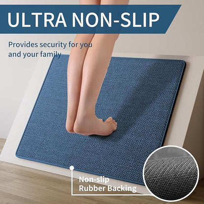 YDKGL Kitchen Mats for Floor, Super Absorbent Kitchen Rugs Non Slip Washable, Soft Imitation Linen Braided Kitchen Runner Rug, Standing Mat Kitchens Sink Mat, Easy to Clean, Blue 17x95