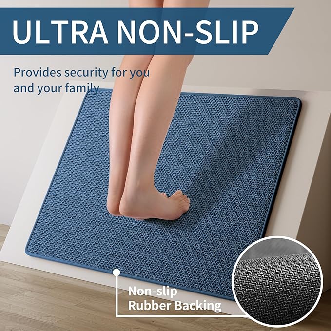 YDKGL Kitchen Mats for Floor, Super Absorbent Kitchen Rugs Non Slip Washable, Soft Imitation Linen Braided Runner Rug, Standing Mat Kitchen Sink Mat, Easy to Clean, Blue 17x71
