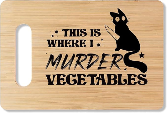 Funny Bamboo Cutting Board Gift, This Is Where I Murder Vegetables, Funny Cutting Board Home Kitchen Decor, Halloween Gifts For Friends Sisters Coworkers Neighbors -12