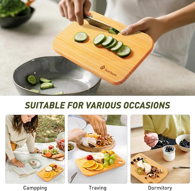 2 Pack Small Bamboo Wood Cutting Board for Kitchen Mini Wooden Charcuterie Boards 8.6" x 6" Lightweight Chopping Board Non Toxic Serving Board Tiny Chef Set Camping Fruit Lemon Sandwich Cheese