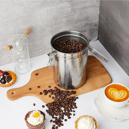 Lallisa 1 Pcs Stainless Steel Kitchen Canister 62 fl oz with Airtight Clear Clamp Lid, Metal Food Storage Container Set for Coffee Bean Ground Coffee Flour Sugar Spice Tea Cereal Snack Candy Pantry