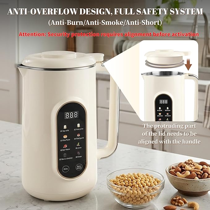 8-IN-1 Nut Milk Maker Machine, 50 oz Soy Milk Maker with LED Touch Screen for Hot/Cold Almond Soybean Milk Maker, 18 Hours Timer/Self-Cleaning/Keep Warm Homemade Oat/Nut/Juice Blender