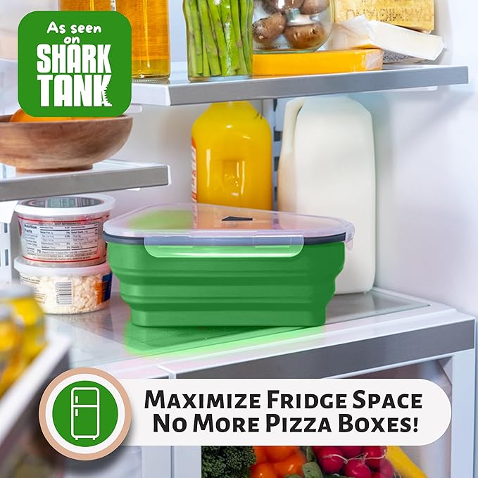 The Perfect Pizza Pack™ - Reusable Pizza Storage Container with 5 Microwavable Serving Trays - BPA-Free Adjustable Pizza Slice Container to Organize & Save Space, Green