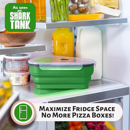 The Perfect Pizza Pack™ - Reusable Pizza Storage Container with 5 Microwavable Serving Trays - BPA-Free Adjustable Pizza Slice Container to Organize & Save Space, Green