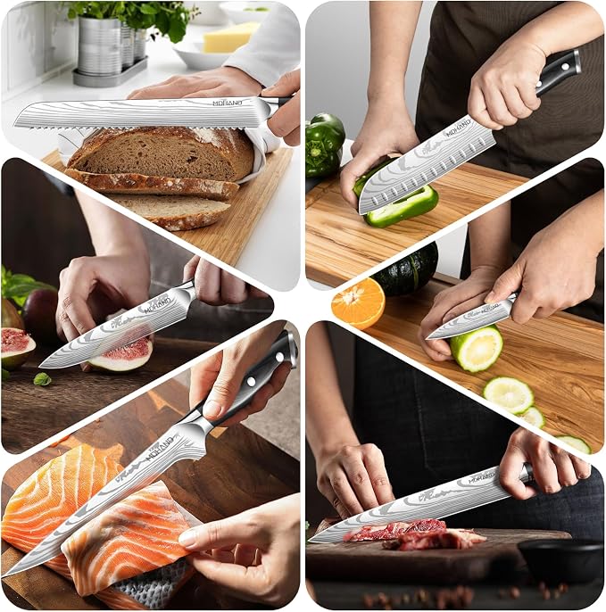 MDHAND Chef Knife Set with Roll Bag, 18PCS High Carbon Stainless Steel Ultra Sharp Professional Chef Knives Sets with Ergonomic Pakkawood Handle for Home Kitchen Cooking, Dishwasher Safe, Chef Gifts