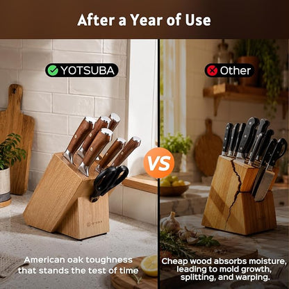 YOTSUBA 8 PCS Japanese Kitchen Knife Set with Block, Professional Ultra Sharp High Carbon Stainless Steel Chef Knives, Ergonomic Natural Rosewood Handle for Kitchen