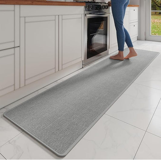 YDKGL Kitchen Mats for Floor, Super Absorbent Kitchen Rugs Non Slip Washable, Soft Imitation Linen Braided Kitchen Runner Rug, Standing Mat Kitchens Sink Mat, Easy to Clean, Gray 17x95
