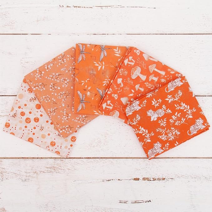 Threadart Exclusive 5 Fat Quarter Bundles - Orange Vintage Prints 100% Cotton Fabric - Premium 100% Cotton Quilting Fabric - No Duplicates - Full Size Fat Quarters 18"x21" - Orange