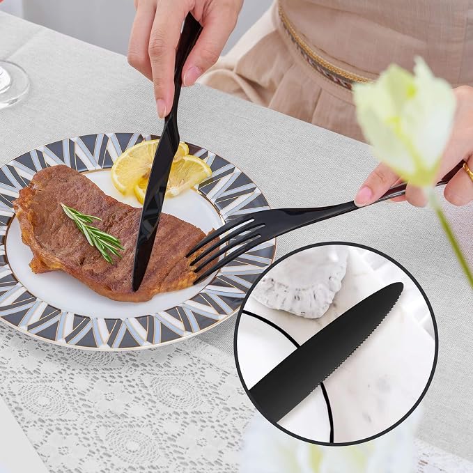 20 Pieces Black Silverware Set Service for 4,Modern 18/10 Stainless Steel Flatware Cutlery Set,Utensil Set for Home Restaurant Hotel,Mirror Polished,Dishwasher Safe