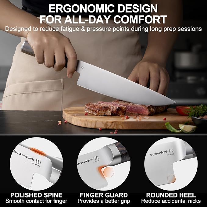 8 Inch Chef Knife, High-Carbon Stainless Steel Kitchen Knives with Pakkawood Handle, Ultra Sharp Cooking Knife for Meat & Vegetables, Gift for Home Cooks & Chefs