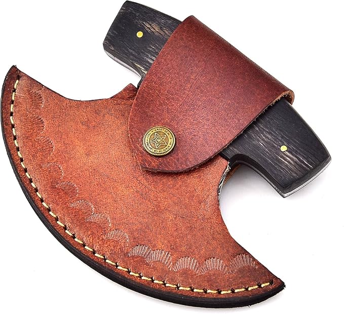 Black Handle Handmade Damascus Steel Ulu Knife - Alaskan Damascus Ulu Knife With Sheath - Damascus Alaska Knives For Men and Women - Skinning, Chopping,Rocking, Mincing, Slicing Meat & Herb