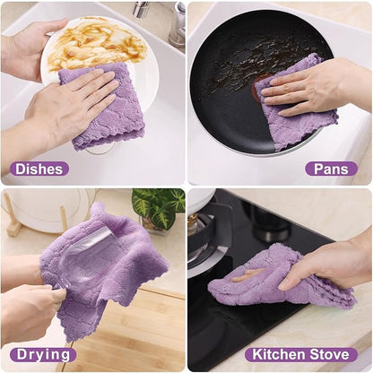 Homaxy 16 Pack Kitchen Cloths Dish Towels (10" x 10",Multi Color), Super Soft and Absorbent Coral Velvet Dishcloths, Fast Drying No Lint Microfiber Cleaning Cloth