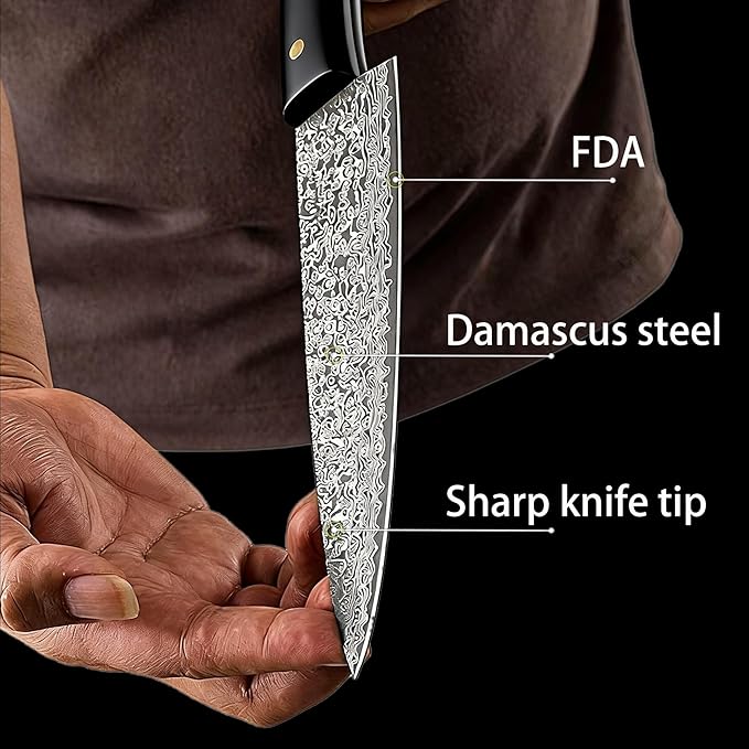 Chef Knife 8 Inch,Light Kitchen Knife, Ideal for All-Around Food Preparation with Damascus Steel Knife,Ultra Sharp Japanese Knife with Ergonomic Handle