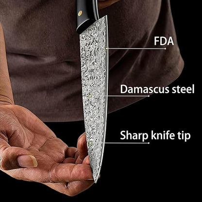 Chef Knife 8 Inch,Light Kitchen Knife, Ideal for All-Around Food Preparation with Damascus Steel Knife,Ultra Sharp Japanese Knife with Ergonomic Handle