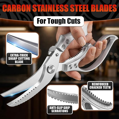 Tomato Knives - Premium Stainless Steel Poultry Shears, Heavy Duty Kitchen Scissors, Hardened Blades, One-Hand Safety Lock, Spring Mechanism, Dishwasher Safe - Chicken, Meat, Turkey, Fish & Vegetables