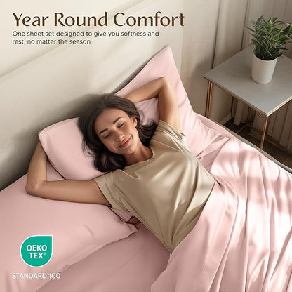 Utopia Bedding King Size Sheet Set – 4 Piece Bed Sheets, Soft and Breathable Microfiber, Includes 1 Fitted Sheet, 1 Flat Sheet and 2 Pillowcases – Oeko Tex (Tea Pink)