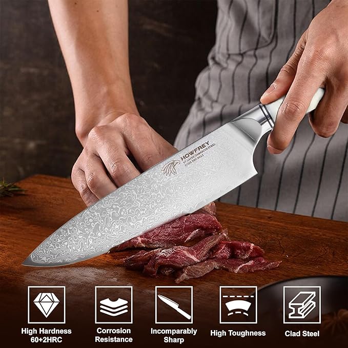Damascus Chef Knife 8 Inch, 67-Layer Japanese Kitchen Knives Sharp VG-10 High Carbon Stainless Steel with Ergonomic Pakkawood Handles, Elegant Gift Box Packaging for Home and Kitchen