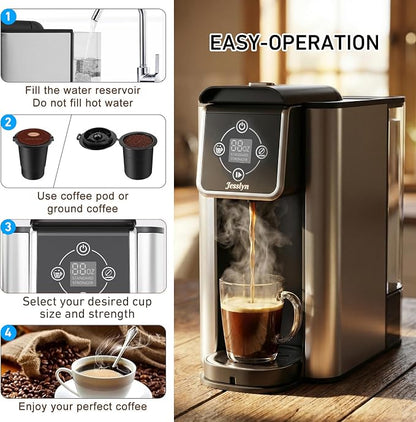 Jesslyn 3-in-1 Single Serve Coffee Maker, Compatible with K-Cup Pods, Ground Coffee & Loose Leaf Tea, Coffee Machine with 50oz Removable Water Reservoir, 6-10oz Brew Sizes, Fast Brewing(Black)