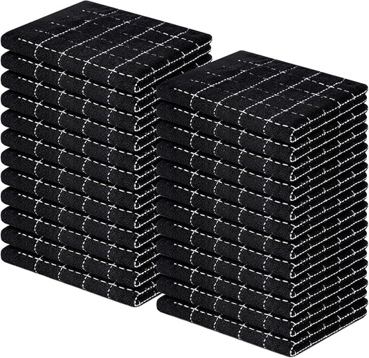 Homaxy 100% Cotton Terry Kitchen Dish Cloths, Ultra Soft and Absorbent Dish Towels for Kitchen, Suitable for Drying and Washing Dishes, 24 Pack, 12 x 12 Inches, Black