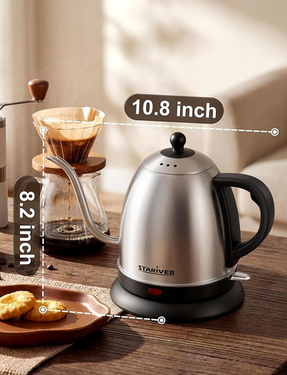 Stariver Electric Kettle Gooseneck Kettle, 1L Water Boiler, BPA-Free, Pour Over Tea Pot Stainless Steel for Coffee & Tea with Fast Heating, Auto-Shut Off and Boil-Dry Protection Tech