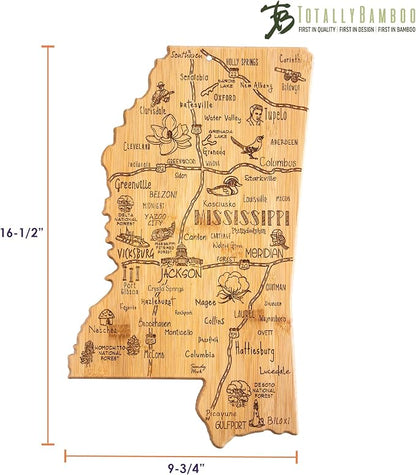 Totally Bamboo Destination Mississippi State Shaped Serving and Cutting Board, Includes Hang Tie for Wall Display
