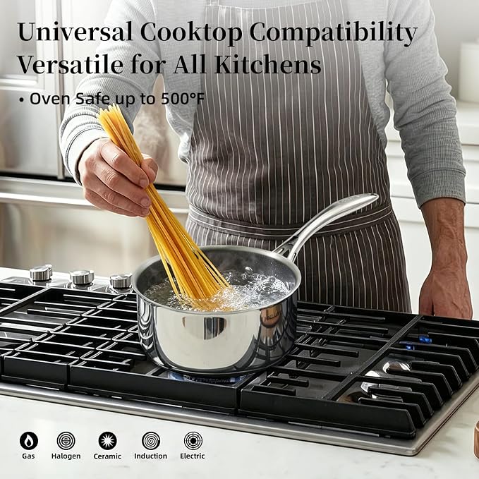 DELUXE Hybrid Ceramic Nonstick 3-Quart Saucepan with Tempered Glass Lid, Stay-Cool Handle, Dishwasher Oven Safe, Induction Ready, PFOA Free Compatible with All Cooktops for Breakfast,Daily Cooking