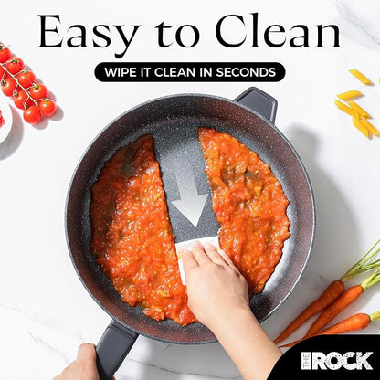 THE ROCK SOHO 12.5-Inch Nonstick Frying Pan Skillets with Lid– Compact for Urban Kitchens, Nothing Sticks, Never Warps, Lasts Longer, Oven & Dishwasher Safe, Black