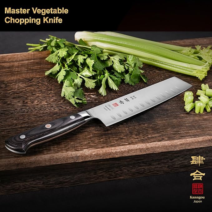 kanngou 7 Inch Nakiri Knife Japanese Cleaver Knife, Japan AUS-8 Alloy Steel Kitchen Chopping Knife with Full-Tang Pakkawood Handle and Premium Gift Box (Classic Series)