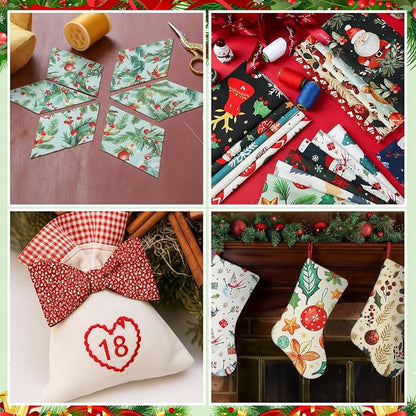 Tatuo 30 Pcs 10 x 10 Inches Christmas Cotton Fabric Bundle Squares Patchwork Floral Fabric Sewing Quilting Bundles Assorted Pattern Cloth for DIY Scrapbook Craft Making
