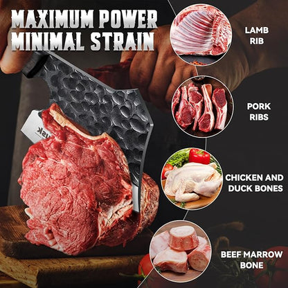 Huusk Meat Cleaver Knife Heavy Duty Bone Chopper, Hand Forged Kitchen Axe with Sheath, Full Tang Bone Chopping Knife, Japanese Butcher Knife for Meat Cutting, Fathers Day Gift Idea for Men Dad