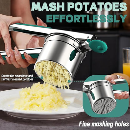 Large 15oz Potato Ricer for Mashed Potatoes, Heavy Duty 18/8 Stainless Steel Potato Masher for Baby Food & Spaetzle Maker, Masher and Ricer Kitchen Tool, Press and Mash Kitchen Gadget, Green