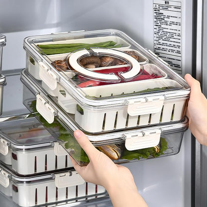 2Pack Divided Snackle Box with Lids Stackable Food Serving Tray for Fruit&Veggie Plastic Fridge Storage Container for Pantry Freezer Clear Snack Box for Meal Prep Candy Nuts Spice