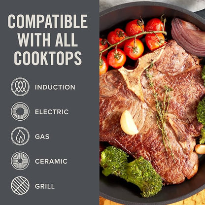 DASH Zakarian x Nonstick Cast Iron Skillet - Versatile Frying Pan Cookware - Oven-Safe Searing Skillet with Pour Spout and Quick-Clean Surface - Rust-Resistant - Zakarian Blue, 7.5-Inch