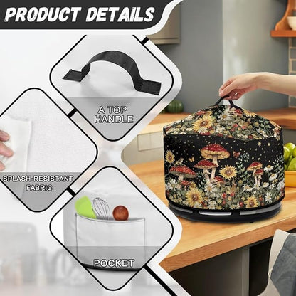 Daisies Mushrooms Slow Cooker Dust Cover Crock for Pot Cover Fits 6-8 qt Oval Slow Cooker Sunflowers Small Appliance Protection Cover Kitchen Accessories Decor