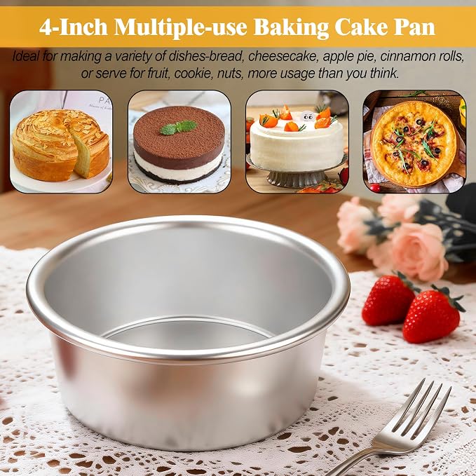 AWTBDP 4 Inch Round Cake Pan Set of 8, Nonstick Aluminum Baking Pans with 100 Sheets Parchment Paper, Easy Pop Out Removable Bottom Cake Pans for Mini Cheesecakes, Dessert, Pizzas and Quiches