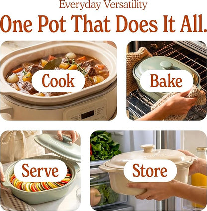 6 Quart Claypot Slow Cooker, 8-in-1 Multi Cooker with Removable Non-Toxic Stoneware Crock, Programmable Casserole Slow Cooker, Rice-cooking, Nonstick, Oven Safe Pot to 450°F, Oatmeal