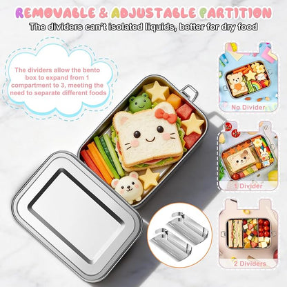 TeamFar Stainless Steel Bento Box, 2 Pack 28oz+47oz Metal Lunch Box with 3 Compartments for Adults Kids, 850ml+1400ML Lunch Food Containers for School/Work/Meal Prep, Leak-Proof & Dishwasher Safe
