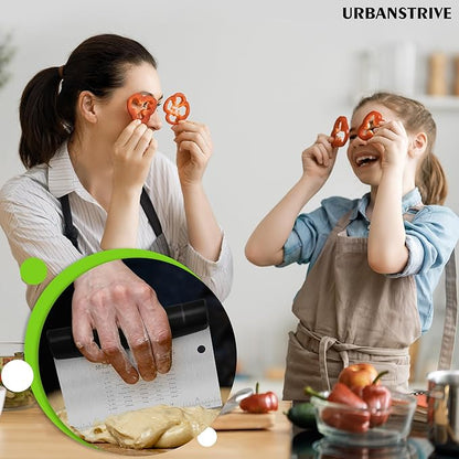 Urbanstrive Bench Scraper for Baking, Stainless Steel Dough Cutter and Scraper Tool Kitchen, Kitchen Scraper Food Scraper Tool Pizza Cutter Food Chopper, Multi-Purpose Kitchen Gadgets, Black