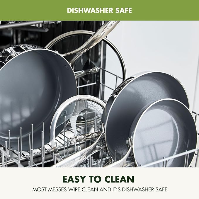 GreenPan Valencia Pro Tri-Ply Stainless Steel 10 Piece Cookware Set, PFAS-Free Ceramic Nonstick Coating, Induction Ready Pots & Pans, All Cooktops, Dishwasher & Oven Safe to 600F