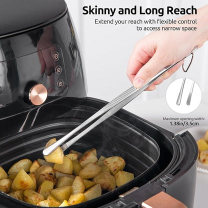 U-Taste 10in Kitchen Cooking Tweezer: 18/8 Stainless Steel Food-Grade Metal Food Tong, Seamless-Welding, Sturdy, Flexible and Non-Slip for Pasta Salad Serving, Grilling, Frying, Baking (Round Tip)