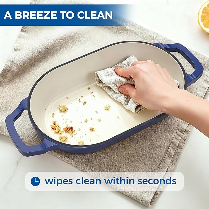 Enameled Cast Iron Dutch Oven Pot with Lid, Wildone 5.5QT Bread Oven for Homemade Sourdough Bread Baking with Cotton Potholders, Oven Safe up to 500°F, Blue