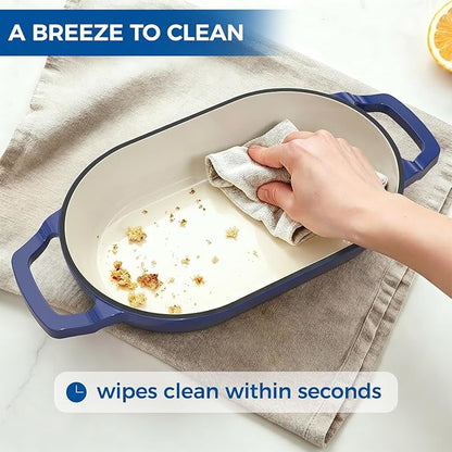 Enameled Cast Iron Dutch Oven Pot with Lid, Wildone 5.5QT Bread Oven for Homemade Sourdough Bread Baking with Cotton Potholders, Oven Safe up to 500°F, Blue