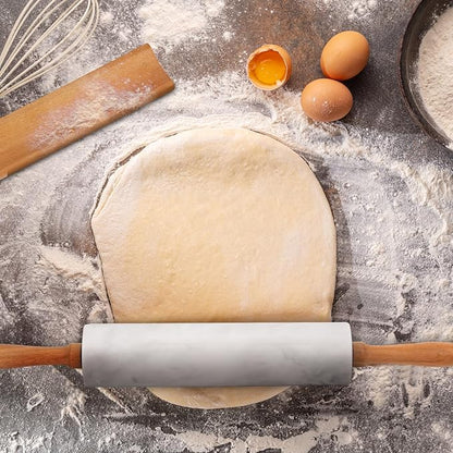 Marble Rolling Pin With Stand, 18.1-Inch Polished Non-Stick Stone Dough Roller With Wooden Handles for Baking Pasta, Pizza, Cookies, Pie Crust, Kitchen Pastry Tools (1, Light Grey, 18.1)