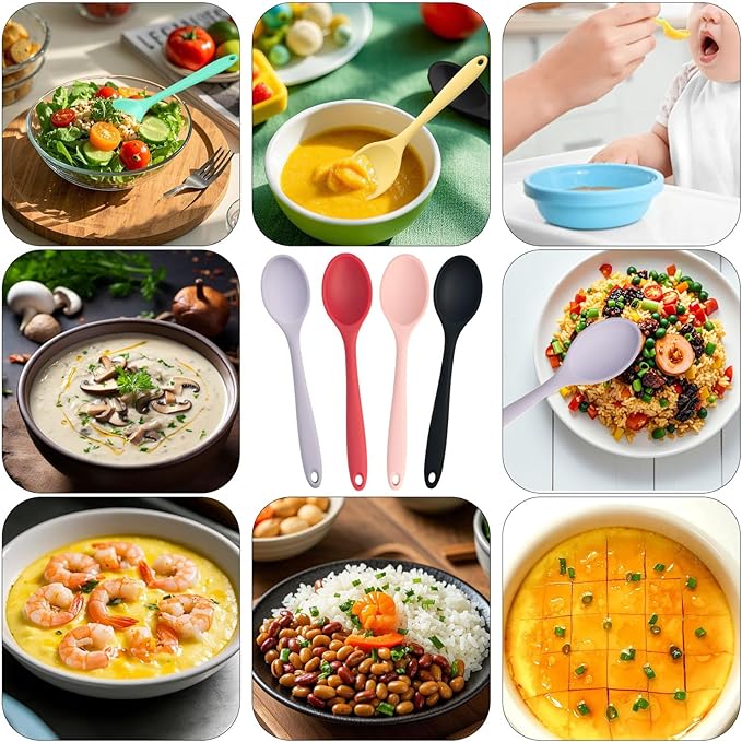 4 Pcs Mini Silicone Spoons 8 Inch Small Spoons,Heat Resistant Spoons the Food Spoon Mini Size Choose Carefully Before Purchasing