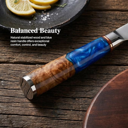 MDHAND Japanese Knife Set, 3PCS Professional Chef Knife Set, VG10 Steel Kitchen Knife Set with Azure Timber Collection Handle, Ultra Sharp Kitchen Knives Set for Home Cooking, Gifts for Men Women
