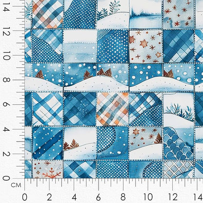 Winter Patchwork Landscape Cotton Fabric Panel – 6 Designs (10×10 inch Each) + Bonus Patchwork Sheet 29.5×19.6 inch, 100% Cotton 140 GSM