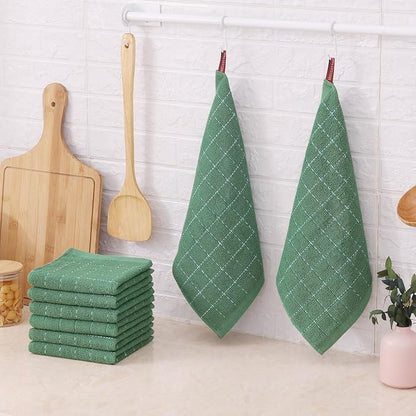 Mordimy 100% Cotton Terry Cloth Dish Cloths, Soft and Absorbent Checkered Dish Towels, Quick Drying Dish Rags for Washing Dishes, 12 Pack, 12 x 12 Inches, Grass Green
